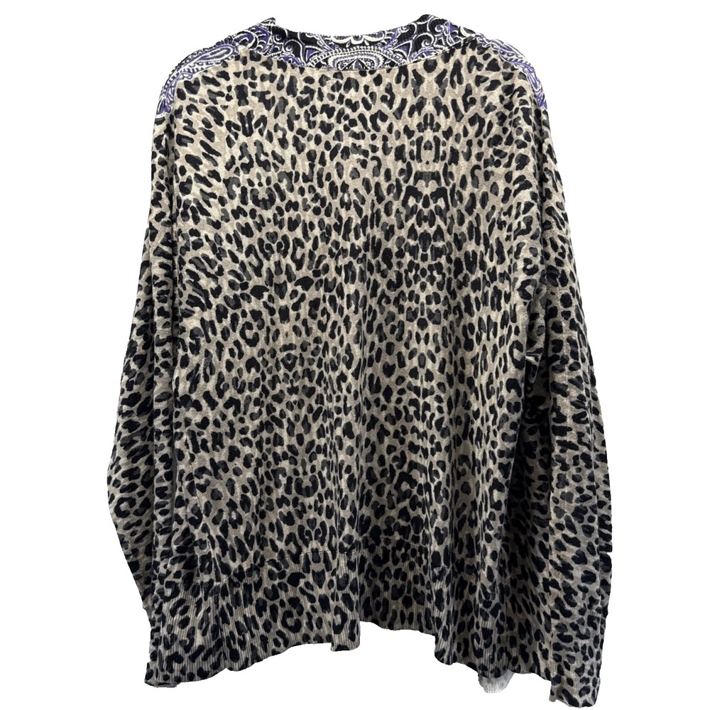 Chicos‎ Women's Open Cardigan Sweater Size Large Black Purple Ivory Long Sleeves